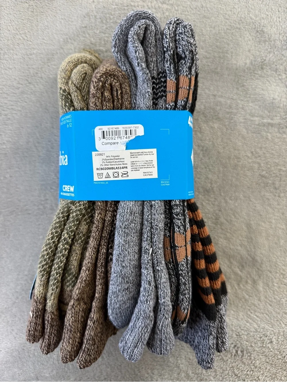 (4 Pairs) Columbia Crew Socks - Black, Gray & Brown Accent